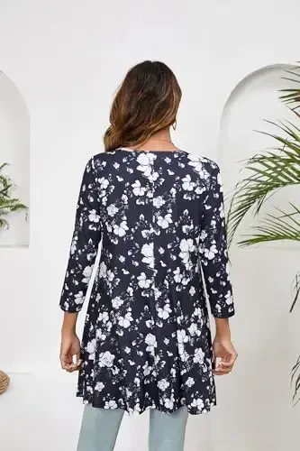 ENMAIN Womens Tops 3/4 Sleeve Plus Size Tunics to Wear with Leggings Dressy Casual Loose Blouses Swing Flare T-Shirt S-5XL - 4