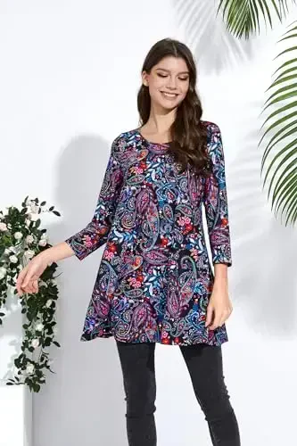 ENMAIN Womens Tops 3/4 Sleeve Plus Size Tunics to Wear with Leggings Dressy Casual Loose Blouses Swing Flare T-Shirt S-5XL - 3