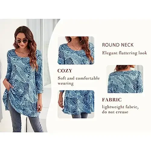 ENMAIN Womens Tops 3/4 Sleeve Plus Size Tunics to Wear with Leggings Dressy Casual Loose Blouses Swing Flare T-Shirt S-5XL - 6