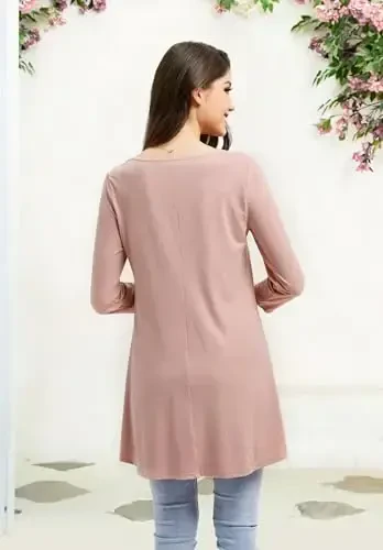 ENMAIN Womens Tops 3/4 Sleeve Plus Size Tunics to Wear with Leggings Dressy Casual Loose Blouses Swing Flare T-Shirt S-5XL - 2