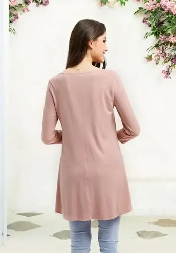 ENMAIN Womens Tops 3/4 Sleeve Plus Size Tunics to Wear with Leggings Dressy Casual Loose Blouses Swing Flare T-Shirt S-5XL - 2