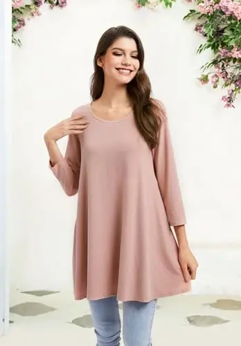 ENMAIN Womens Tops 3/4 Sleeve Plus Size Tunics to Wear with Leggings Dressy Casual Loose Blouses Swing Flare T-Shirt S-5XL - 5