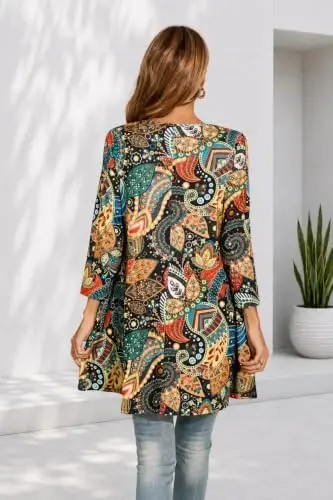 ENMAIN Womens Tops 3/4 Sleeve Plus Size Tunics to Wear with Leggings Dressy Casual Loose Blouses Swing Flare T-Shirt S-5XL - 6