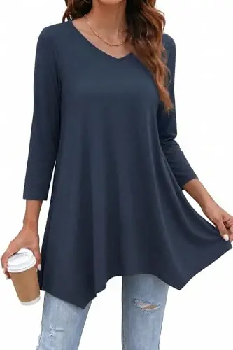 ENMAIN Womens Tops 3/4 Sleeve Tunic Tops Dressy Casual Plus Size Tunic To Wear With Leggings Swing Shirt Loose Fit Blouses - 1