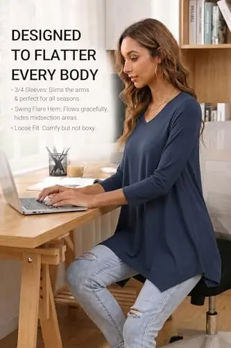ENMAIN Womens Tops 3/4 Sleeve Tunic Tops Dressy Casual Plus Size Tunic To Wear With Leggings Swing Shirt Loose Fit Blouses - 3