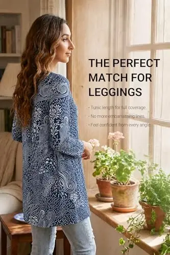 ENMAIN Women's Tops 3/4 Sleeve Tunic Tops Dressy Casual Plus Size Tunic To Wear With Leggings Swing Shirt Loose Fit Blouses - 2