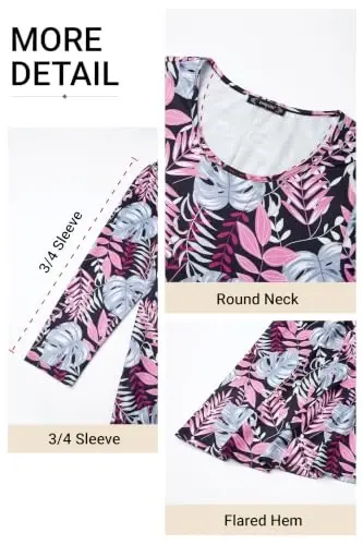 ENMAIN Women's Tops 3/4 Sleeve Tunic Tops Dressy Casual Plus Size Tunic To Wear With Leggings Swing Shirt Loose Fit Blouses - 4