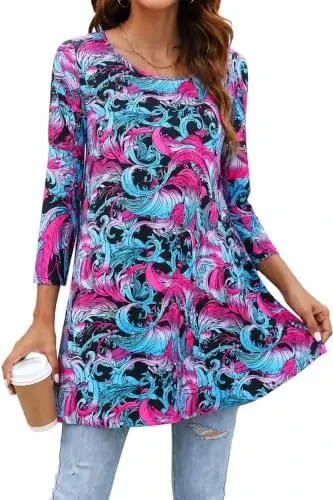 ENMAIN Womens Tops 3/4 Sleeve Tunic Tops Dressy Casual Plus Size Tunic To Wear With Leggings Swing Shirt Loose Fit Blouses - 1