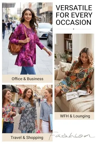 ENMAIN Womens Tops 3/4 Sleeve Tunic Tops Dressy Casual Plus Size Tunic To Wear With Leggings Swing Shirt Loose Fit Blouses - 6