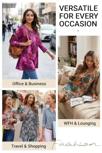 ENMAIN Womens Tops 3/4 Sleeve Tunic Tops Dressy Casual Plus Size Tunic To Wear With Leggings Swing Shirt Loose Fit Blouses - 6