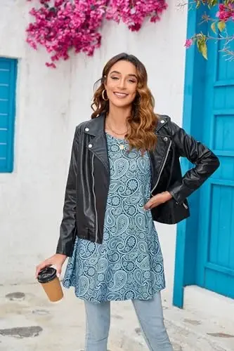 ENMAIN Women's Tops Plus Size Tunic Tops 3/4 Sleeve Flare Hem Paisley Print Loose Fit Casual Blouse to Wear with Leggings - 6