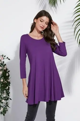 ENMAIN Women's Tops Plus Size Tunic Tops 3/4 Sleeve Flare Hem Paisley Print Loose Fit Casual Blouse to Wear with Leggings - 5