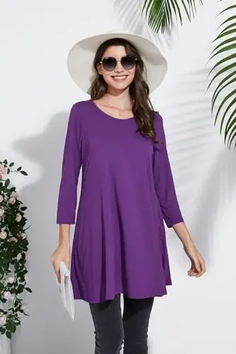 ENMAIN Women's Tops Plus Size Tunic Tops 3/4 Sleeve Flare Hem Paisley Print Loose Fit Casual Blouse to Wear with Leggings - 6