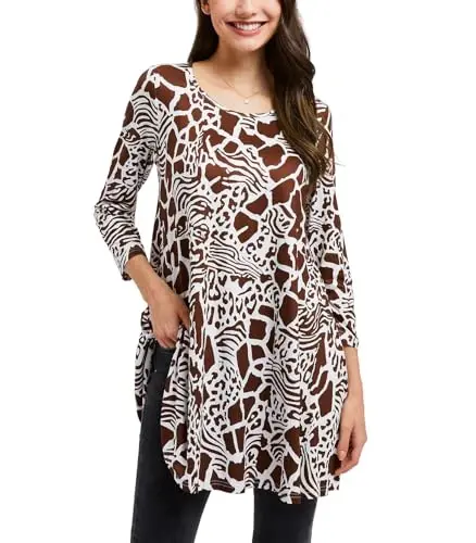 ENMAIN Women's Tops Plus Size Tunic Tops 3/4 Sleeve Flare Hem Paisley Print Loose Fit Casual Blouse to Wear with Leggings - 1