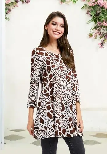 ENMAIN Women's Tops Plus Size Tunic Tops 3/4 Sleeve Flare Hem Paisley Print Loose Fit Casual Blouse to Wear with Leggings - 4