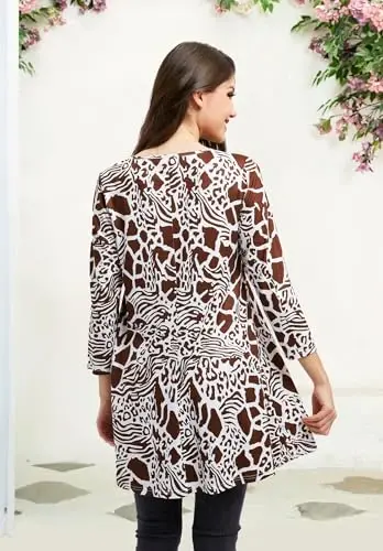 ENMAIN Women's Tops Plus Size Tunic Tops 3/4 Sleeve Flare Hem Paisley Print Loose Fit Casual Blouse to Wear with Leggings - ENMAIN (1)