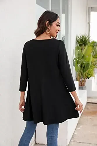 ENMAIN Womens Tunic Tops 3/4 Sleeve Plus Size Loose Fit Tunics Dressy Casual Paisley Floral Swing Flare Top for Leggings - 2