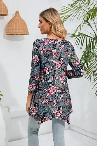 ENMAIN Womens Tunics Tops 3/4 Length Sleeve Plus Size Long Tops to Wear with Leggings Casual Loose Fit Dressy Flowy Blouses - 5