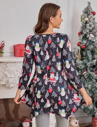 ENMAIN Womens Tunics Tops 3/4 Length Sleeve Plus Size Long Tops to Wear with Leggings Casual Loose Fit Dressy Flowy Blouses - 3