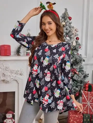 ENMAIN Womens Tunics Tops 3/4 Length Sleeve Plus Size Long Tops to Wear with Leggings Casual Loose Fit Dressy Flowy Blouses - 4