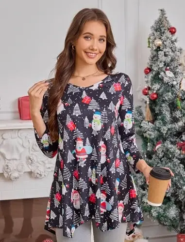 ENMAIN Womens Tunics Tops 3/4 Length Sleeve Plus Size Long Tops to Wear with Leggings Casual Loose Fit Dressy Flowy Blouses - 5