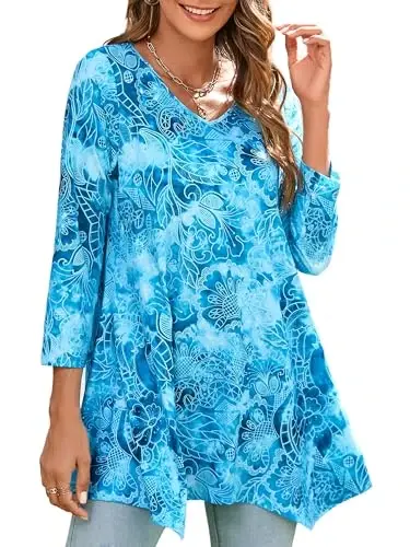 ENMAIN Womens Tunics Tops 3/4 Length Sleeve Plus Size Long Tops to Wear with Leggings Casual Loose Fit Dressy Flowy Blouses - 1