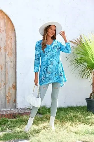 ENMAIN Womens Tunics Tops 3/4 Length Sleeve Plus Size Long Tops to Wear with Leggings Casual Loose Fit Dressy Flowy Blouses - 5