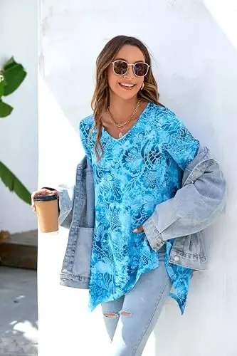 ENMAIN Womens Tunics Tops 3/4 Length Sleeve Plus Size Long Tops to Wear with Leggings Casual Loose Fit Dressy Flowy Blouses - 6