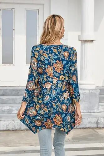 ENMAIN Womens Tunics Tops 3/4 Length Sleeve Plus Size Long Tops to Wear with Leggings Casual Loose Fit Dressy Flowy Blouses - 5