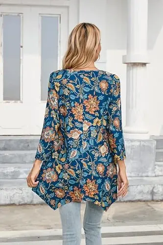 ENMAIN Womens Tunics Tops 3/4 Length Sleeve Plus Size Long Tops to Wear with Leggings Casual Loose Fit Dressy Flowy Blouses - 5