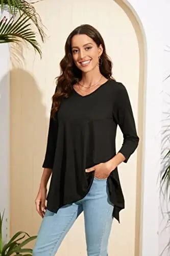 ENMAIN Womens Tunics Tops 3/4 Length Sleeve Plus Size Long Tops to Wear with Leggings Casual Loose Fit Dressy Flowy Blouses - 2