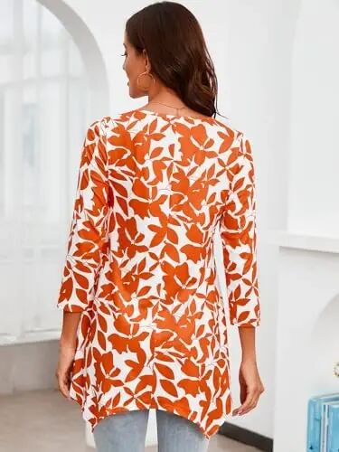 ENMAIN Womens Tunics Tops 3/4 Length Sleeve Plus Size Long Tops to Wear with Leggings Casual Loose Fit Dressy Flowy Blouses - 5