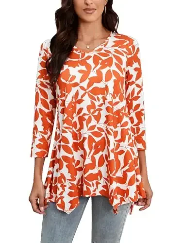 ENMAIN Womens Tunics Tops 3/4 Length Sleeve Plus Size Long Tops to Wear with Leggings Casual Loose Fit Dressy Flowy Blouses 