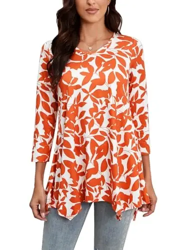 ENMAIN Womens Tunics Tops 3/4 Length Sleeve Plus Size Long Tops to Wear with Leggings Casual Loose Fit Dressy Flowy Blouses - 1