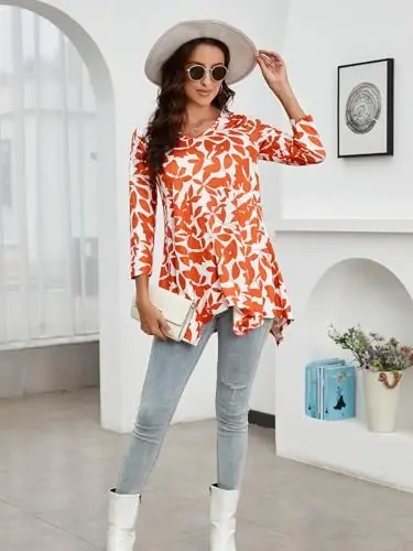 ENMAIN Womens Tunics Tops 3/4 Length Sleeve Plus Size Long Tops to Wear with Leggings Casual Loose Fit Dressy Flowy Blouses - 4