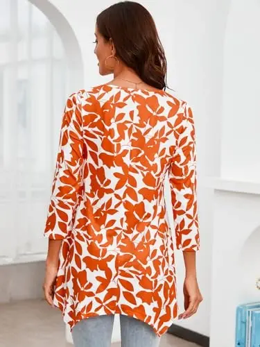 ENMAIN Womens Tunics Tops 3/4 Length Sleeve Plus Size Long Tops to Wear with Leggings Casual Loose Fit Dressy Flowy Blouses - 5