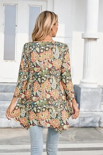 ENMAIN Womens Tunics Tops 3/4 Length Sleeve Plus Size Long Tops to Wear with Leggings Casual Loose Fit Dressy Flowy Blouses - 5