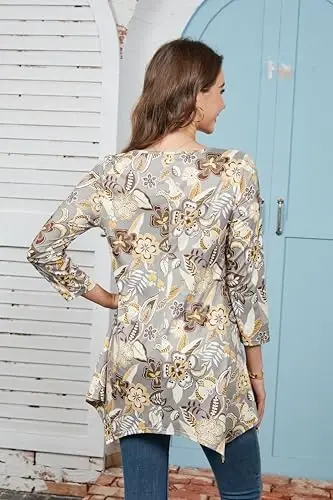 ENMAIN Womens Tunics Tops 3/4 Length Sleeve Plus Size Long Tops to Wear with Leggings Casual Loose Fit Dressy Flowy Blouses - 5