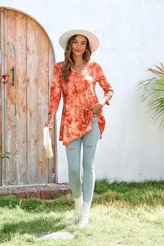 ENMAIN Womens Tunics Tops 3/4 Length Sleeve Plus Size Long Tops to Wear with Leggings Casual Loose Fit Dressy Flowy Blouses - 13
