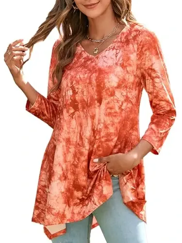 ENMAIN Womens Tunics Tops 3/4 Length Sleeve Plus Size Long Tops to Wear with Leggings Casual Loose Fit Dressy Flowy Blouses - 1