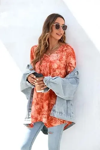 ENMAIN Womens Tunics Tops 3/4 Length Sleeve Plus Size Long Tops to Wear with Leggings Casual Loose Fit Dressy Flowy Blouses - 4