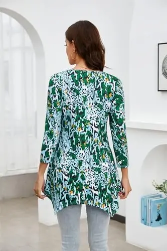 ENMAIN Womens Tunics Tops 3/4 Length Sleeve Plus Size Long Tops to Wear with Leggings Casual Loose Fit Dressy Flowy Blouses - 5