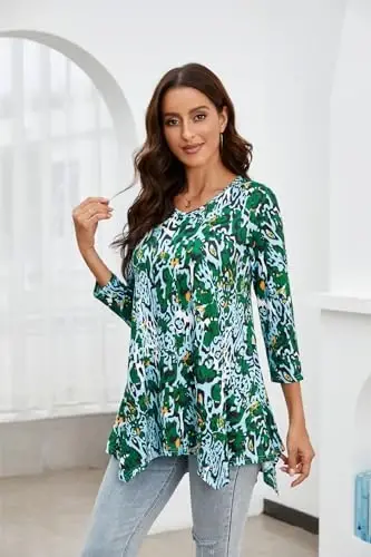 ENMAIN Womens Tunics Tops 3/4 Length Sleeve Plus Size Long Tops to Wear with Leggings Casual Loose Fit Dressy Flowy Blouses - 6