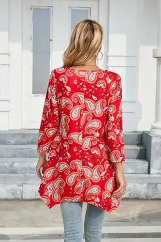 ENMAIN Womens Tunics Tops 3/4 Length Sleeve Plus Size Long Tops to Wear with Leggings Casual Loose Fit Dressy Flowy Blouses - 5