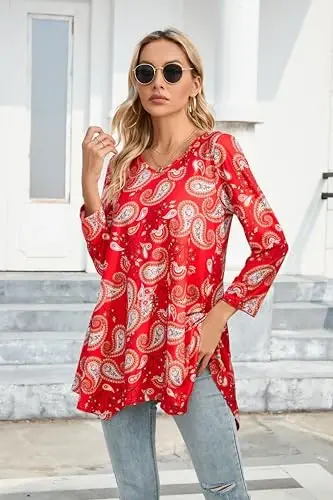 ENMAIN Womens Tunics Tops 3/4 Length Sleeve Plus Size Long Tops to Wear with Leggings Casual Loose Fit Dressy Flowy Blouses - 6