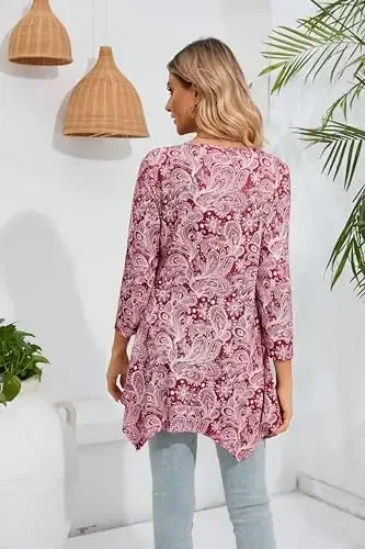 ENMAIN Womens Tunics Tops 3/4 Length Sleeve Plus Size Long Tops to Wear with Leggings Casual Loose Fit Dressy Flowy Blouses - 5