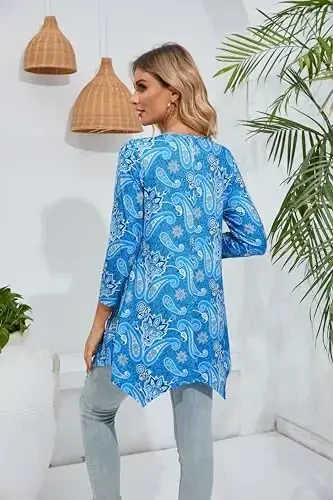 ENMAIN Womens Tunics Tops 3/4 Length Sleeve Plus Size Long Tops to Wear with Leggings Casual Loose Fit Dressy Flowy Blouses - 5
