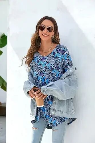 ENMAIN Womens Tunics Tops 3/4 Length Sleeve Plus Size Long Tops to Wear with Leggings Casual Loose Fit Dressy Flowy Blouses - 11