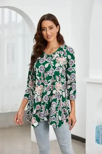 ENMAIN Womens Tunics Tops 3/4 Length Sleeve Plus Size Long Tops to Wear with Leggings Casual Loose Fit Dressy Flowy Blouses - 3