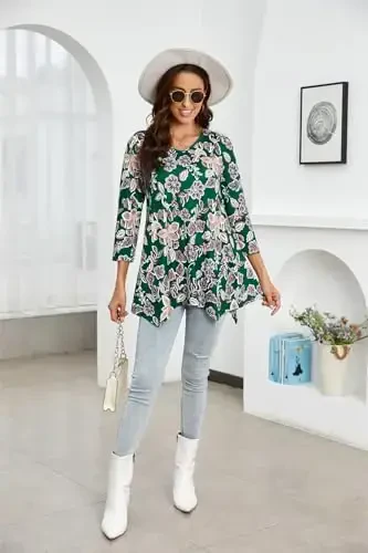 ENMAIN Womens Tunics Tops 3/4 Length Sleeve Plus Size Long Tops to Wear with Leggings Casual Loose Fit Dressy Flowy Blouses - 4